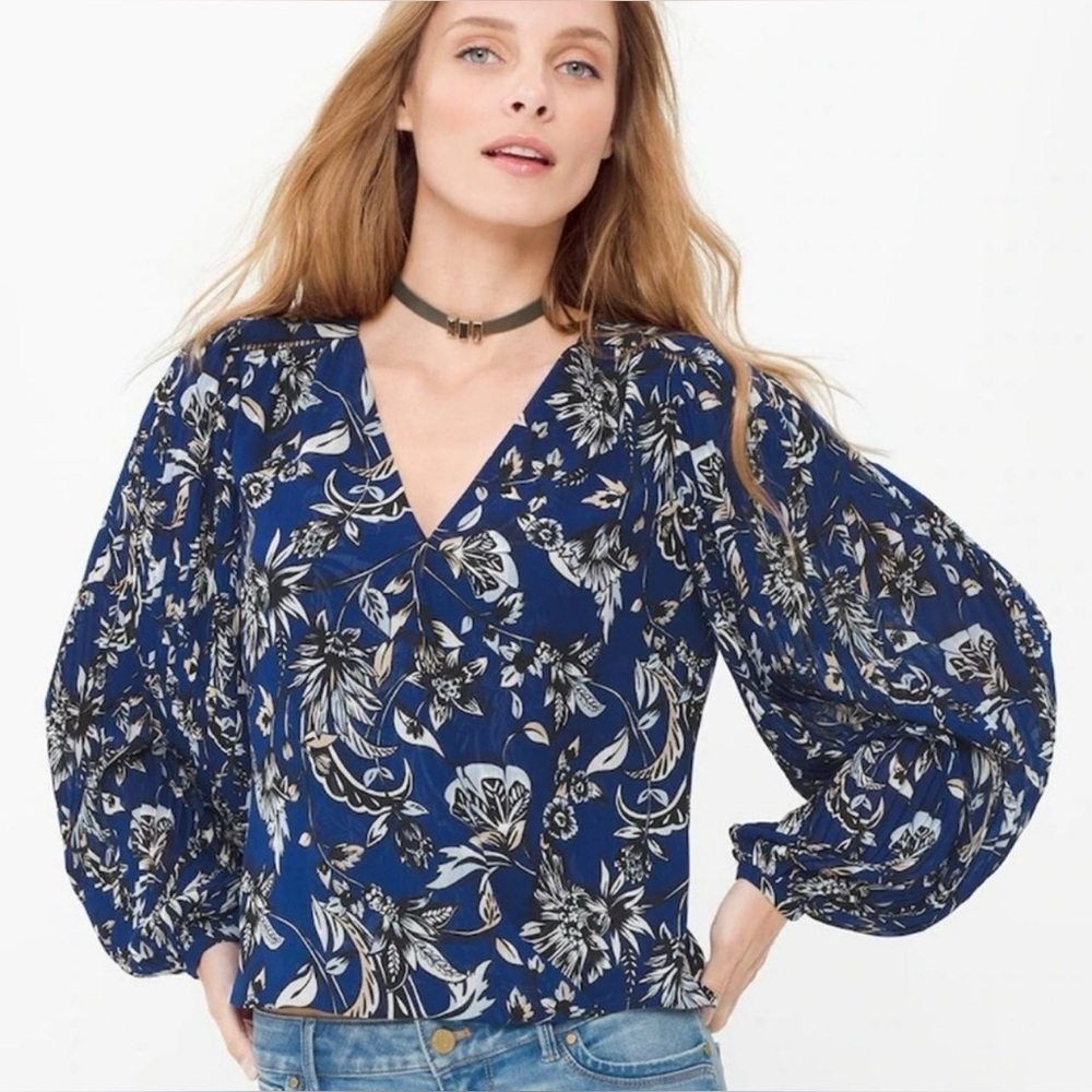 WHBM Floral Paisley Print Faux Wrap Blouse